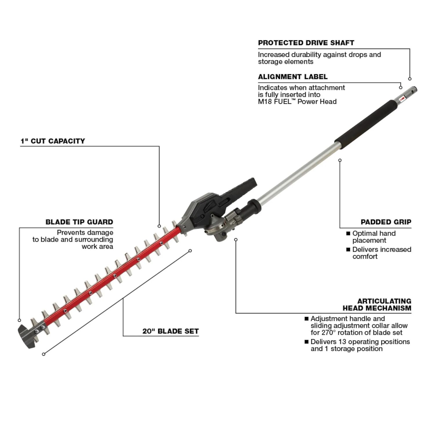 Milwaukee M18 Fuel Quik-Lok Articulating Hedge Trimmer Attachment