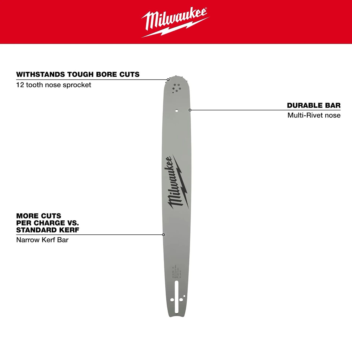 Milwaukee Chainsaw Bar, .325 in. Pitch, .050 in. Gauge, 78-DL, 20 in.
