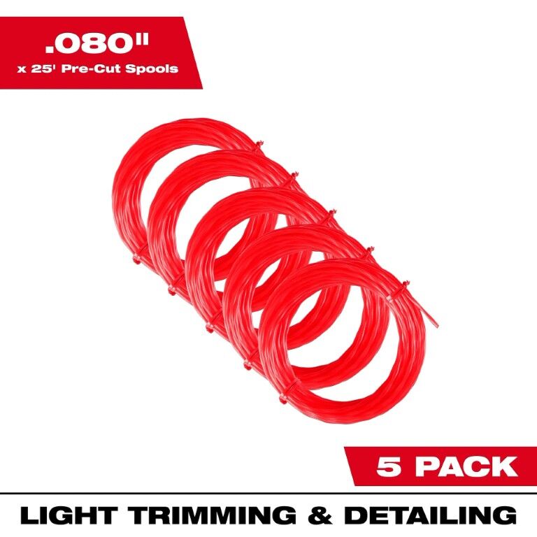 Milwaukee Pre-Cut Twisted Trimmer Line, .080 in. x 25 ft., 5-Pk