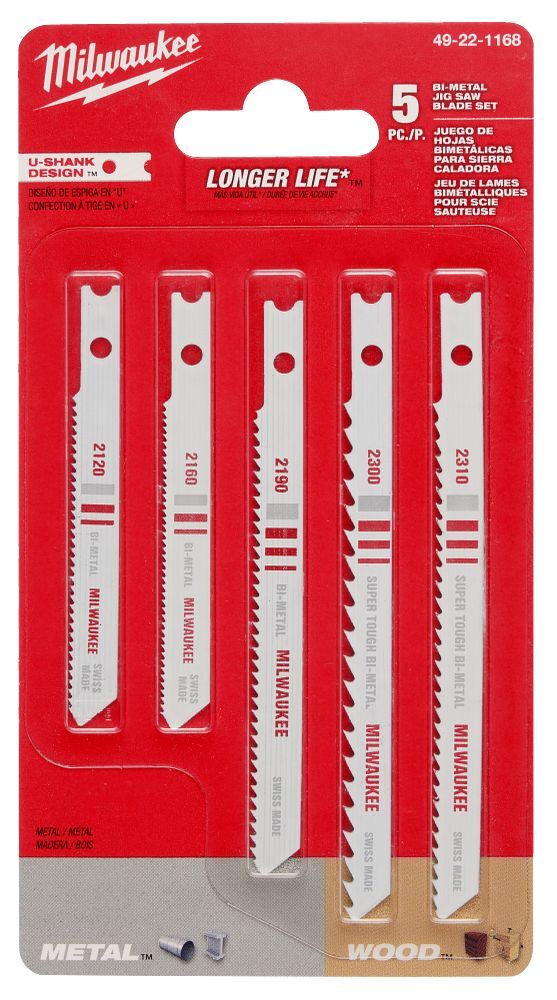Milwaukee U-Shank Wood And Metal Jig Saw Blade Set, 5-Pc