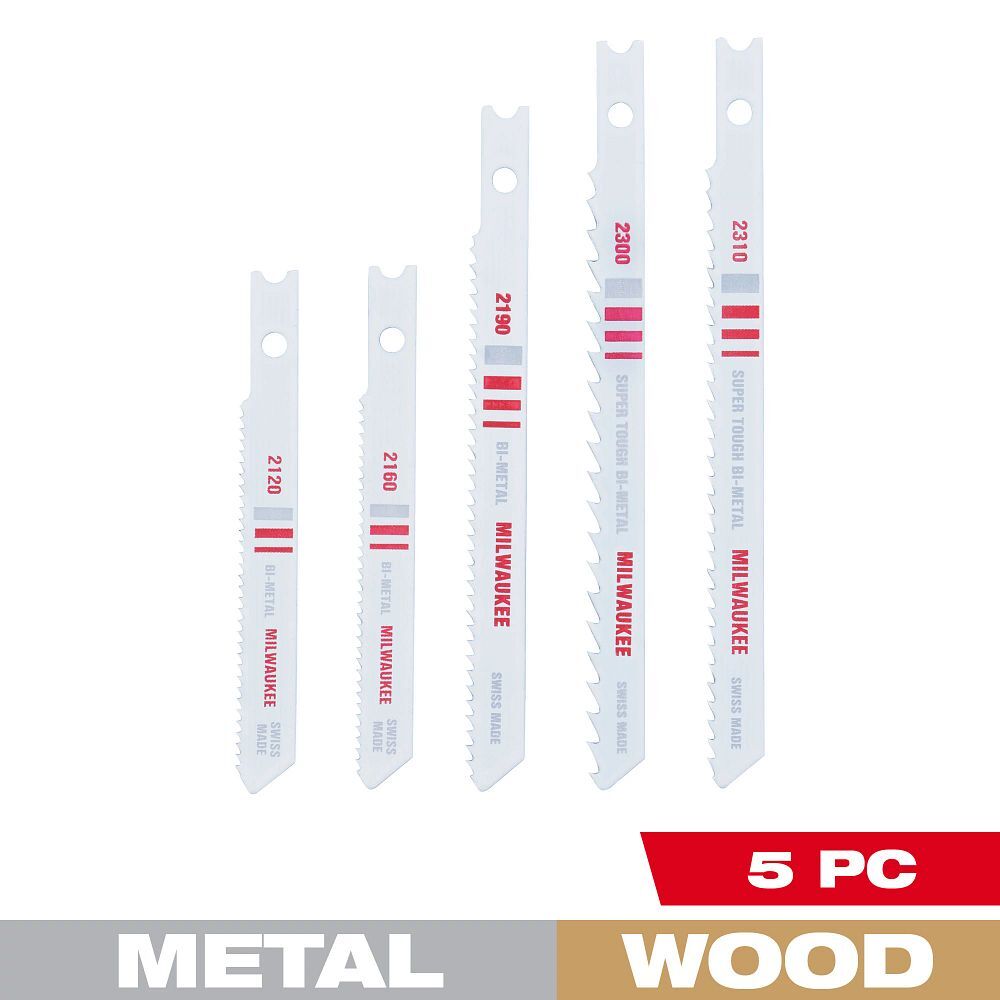 Milwaukee U-Shank Wood And Metal Jig Saw Blade Set, 5-Pc