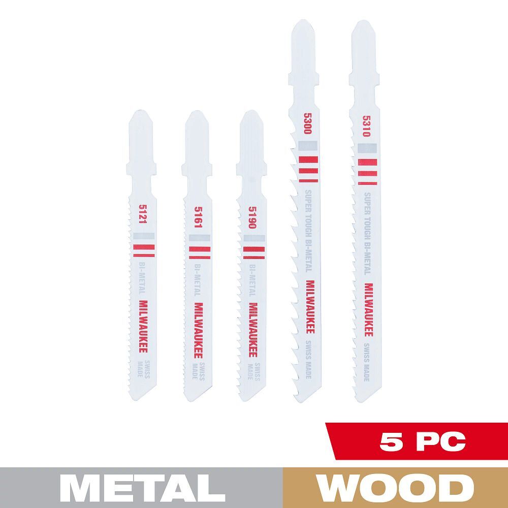 Milwaukee T-Shank Wood And Metal Jig Saw Blade Set, 5-Pc
