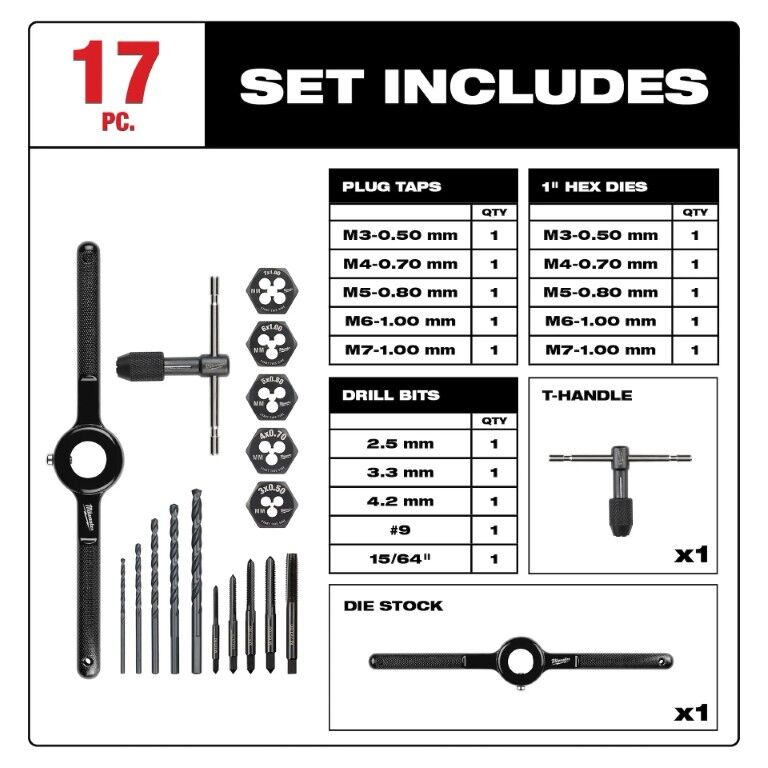 Milwaukee Metric Tap And Die Set, 17-Pc