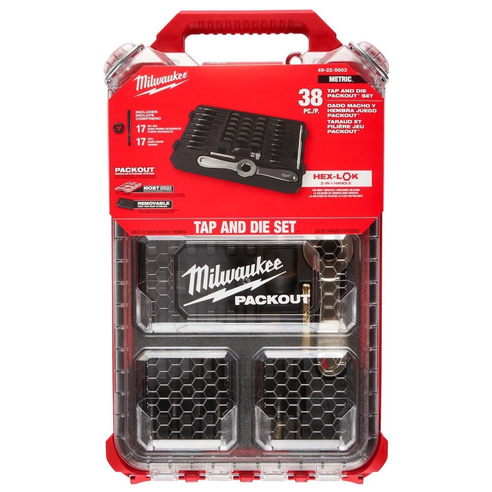 Milwaukee Metric Tap & Die Packout Set with Hex-Lok 2-In-1 Handle, 38-Pc