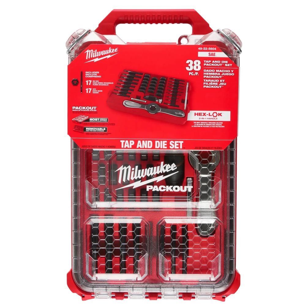 Milwaukee SAE Tap & Die Packout Set with Hex-Lok 2-In-1 Handle, 38-Pc