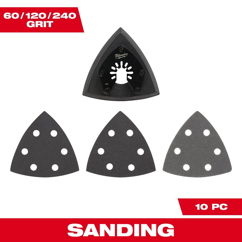 Milwaukee Open-Lok Triangle Sanding Pad & Sandpaper Set, 3 1/2-In, 10-Pc