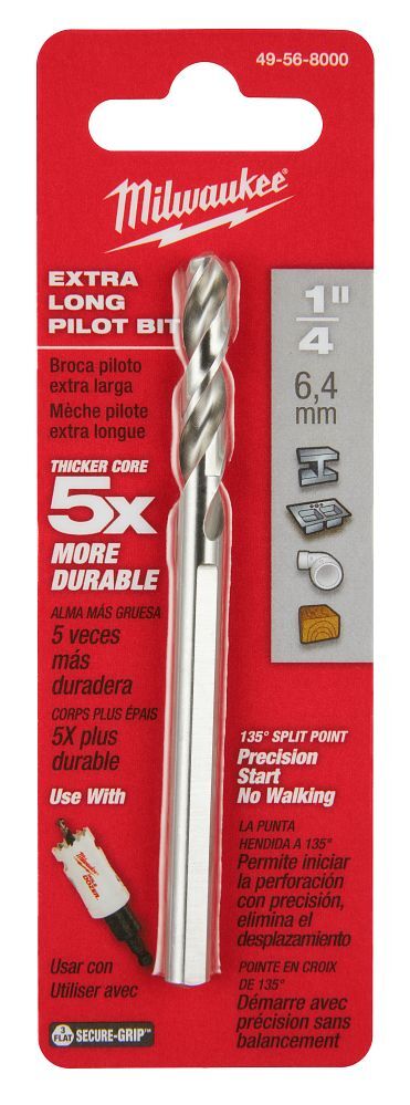 Milwaukee High Speed Steel Hole Saw Arbor Pilot Bit, 1/4-In x 4-In