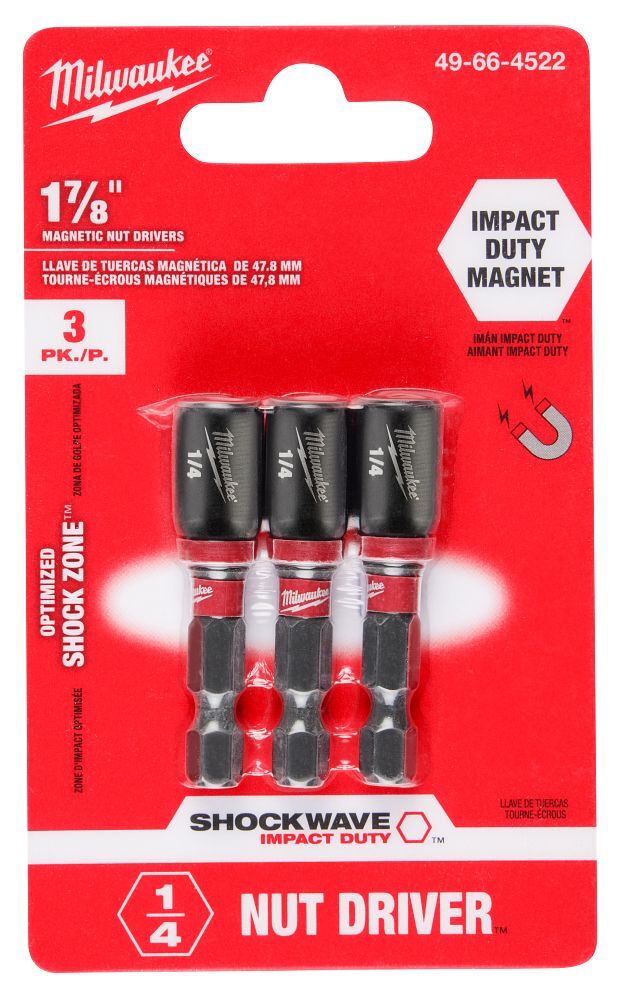 Milwaukee Impact Duty Magnetic Nut Driver, 1/4-In x 1 7/8-In, 3-Pk