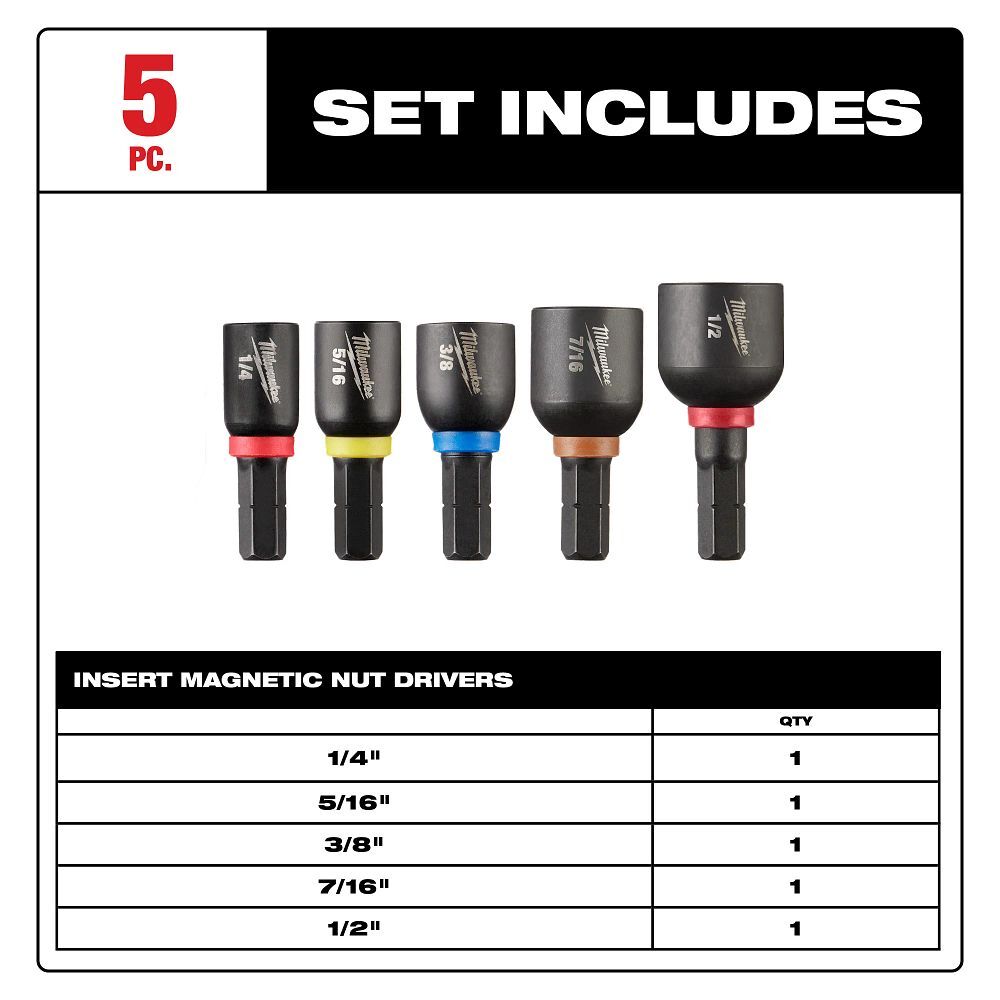 Milwaukee Impact Duty Insert Magnetic Nut Driver Set, 1-In, 5-Pc