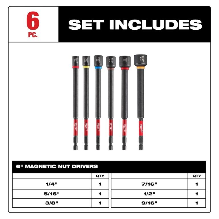 Milwaukee Impact Duty Magnetic Nut Driver Set, 6-In, 6-Pc