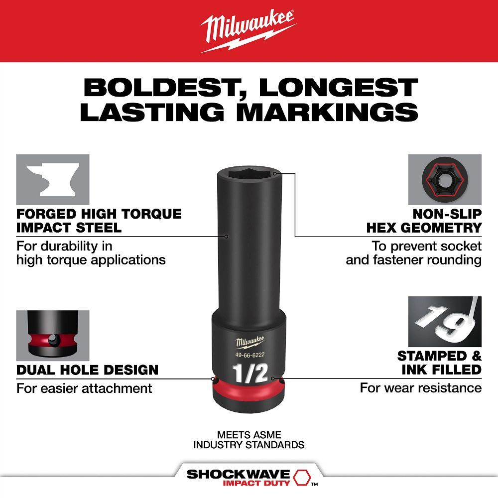 Milwaukee Impact Duty 6-Point Deep Socket, 3/8-In Drive, 1/2-In