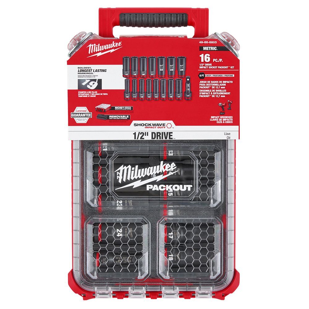 Milwaukee SHOCKWAVE Impact Duty Socket 1/2-In Dr mm PACKOUT Set, 16-Pc