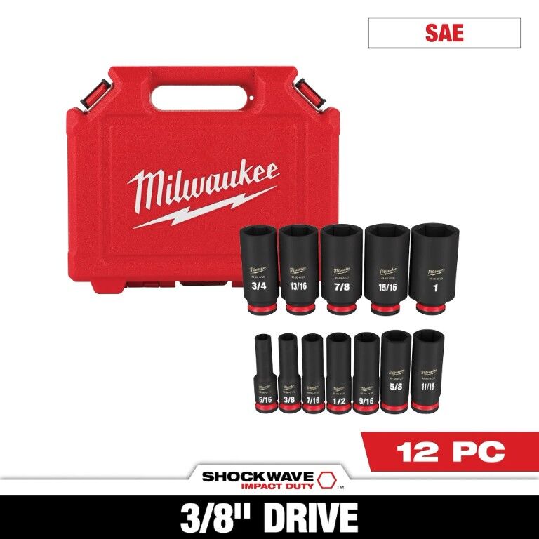 Milwaukee Shockwave Impact Duty SAE 6-Point Deep Socket Set, 3/8-In Drive, 12-Pc