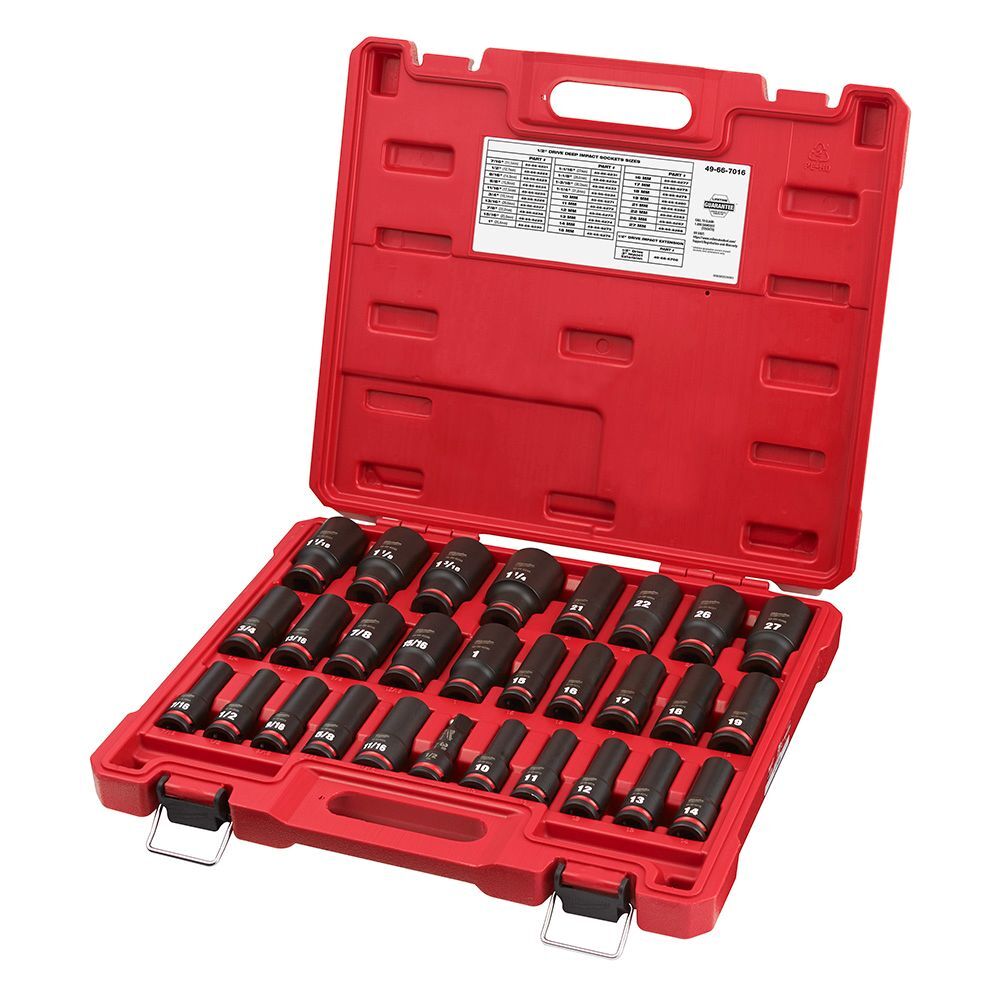 Milwaukee SHOCKWAVE Impact Duty 1/2-In Drive SAE & Metric Deep 6 Point Socket Set, 29-Pc