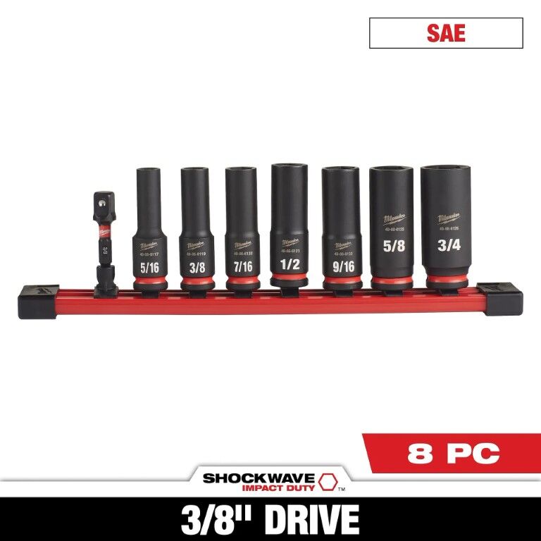 Milwaukee Shockwave Impact Duty SAE 6-Point Deep Socket Set, 3/8-In Drive, 8-Pc