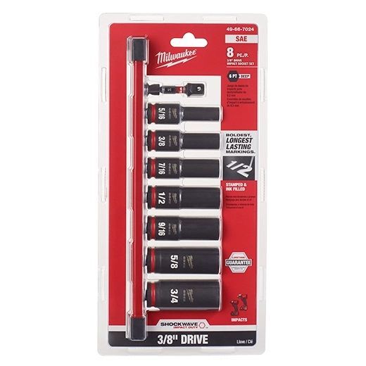 Milwaukee Shockwave Impact Duty 3/8-In Drive SAE Deep G Point Socket Set, 8-Pk