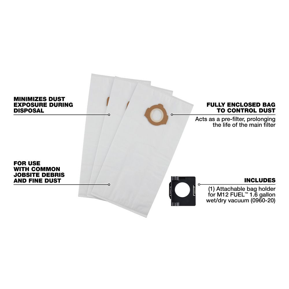 Milwaukee Fleece Dust Bags, 3-Pk