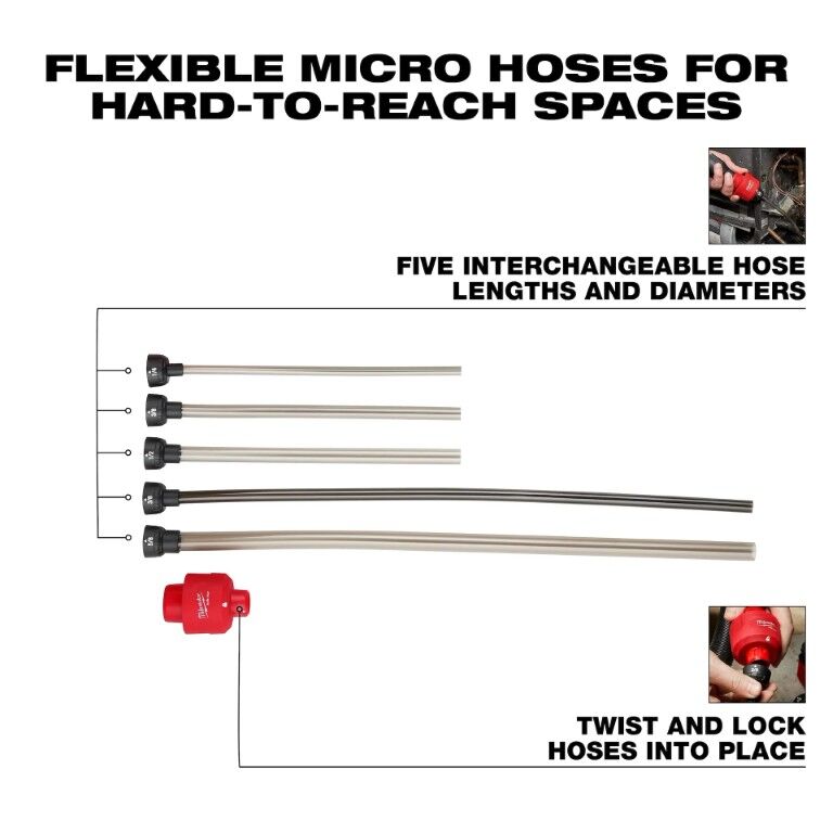 Milwaukee Air-Tip Long Reach Flexible Micro Vacuum Hose Set, 5-Pc