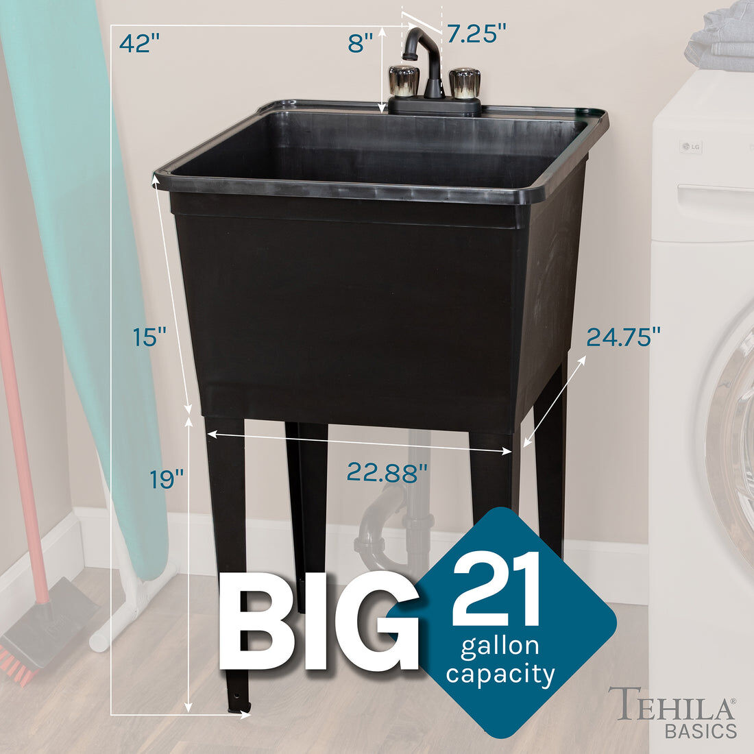 Tehlia Basics Freestanding Black Utility Sink, 21-Gal