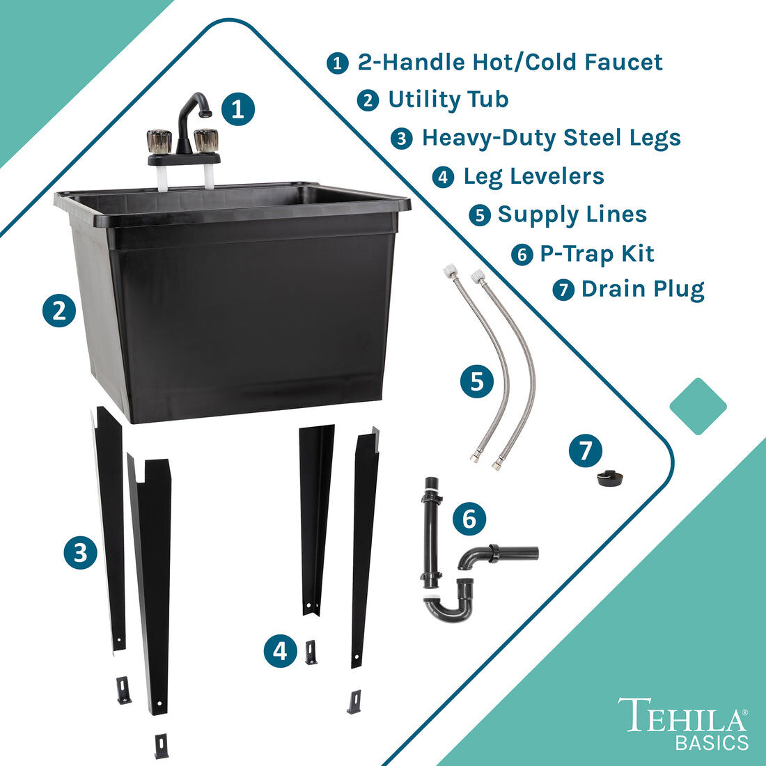 Tehlia Basics Freestanding Black Utility Sink, 21-Gal