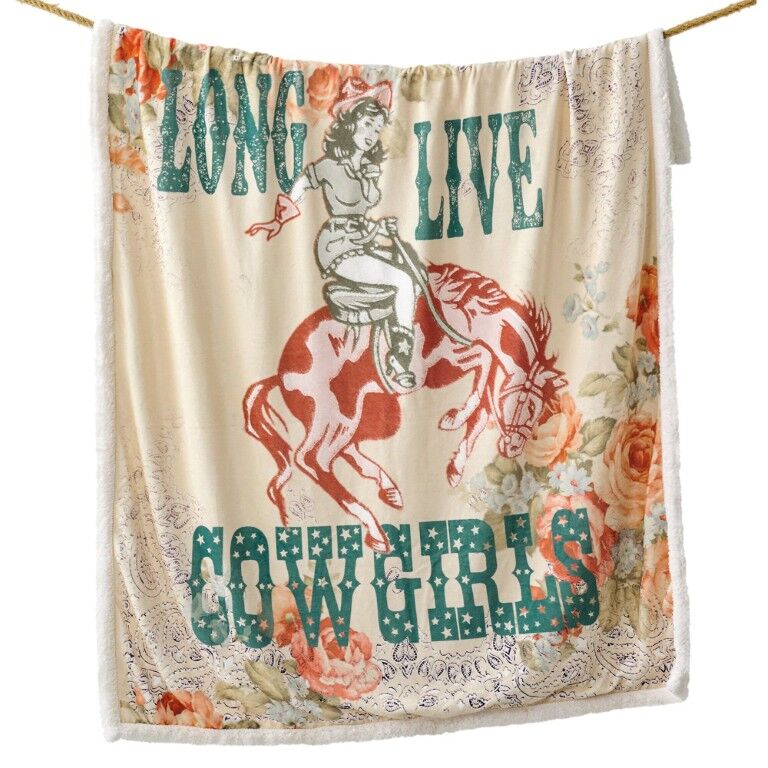 Indigo Hill Long Live Cowgirls Campfire Sherpa Throw, 54-In x 68-In