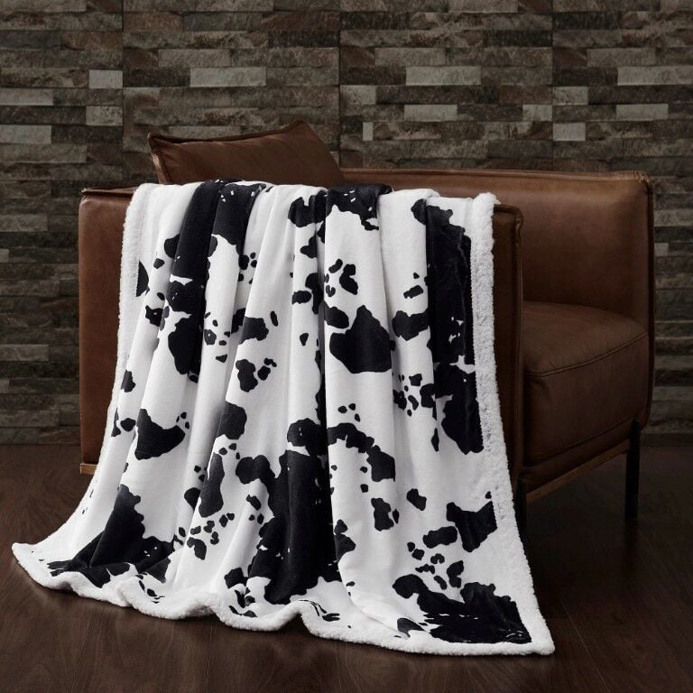Paseo Road Elsa Cowhide Black Campfire Sherpa Throw, 54-In x 68-In