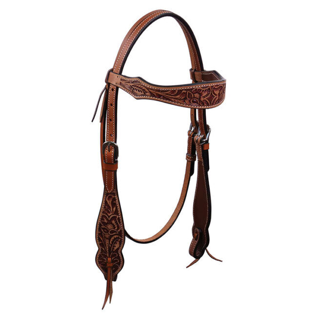Buffalo Leather Vintage Headstall With Tooled Browband