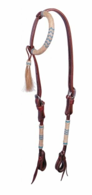 Buffalo Leather Rawhide One Ear Headstall - Turquoise