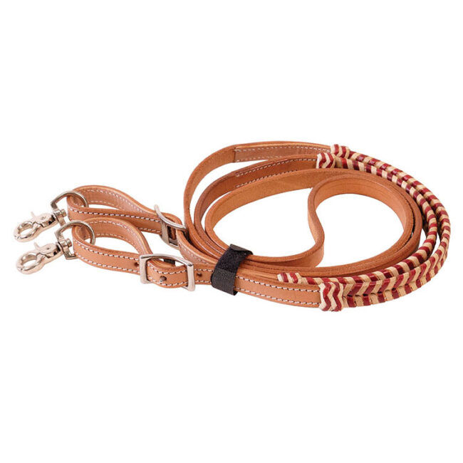 Buffalo Leather Light Leather With Natural & Tan Laced Rawhide Reins