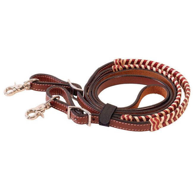 Buffalo Leather Chestnut Leather With Natural & Tan Laced Rawhide Reins