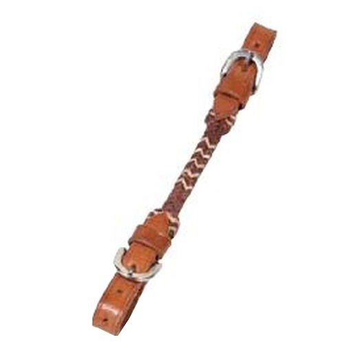 Buffalo Leather Curb Strap With Brown Rawhide Weave - Dark Oil
