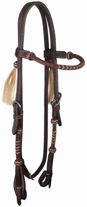 Buffalo Leather Rawhide Browband Headstall - Brown, 18 in X 10 in