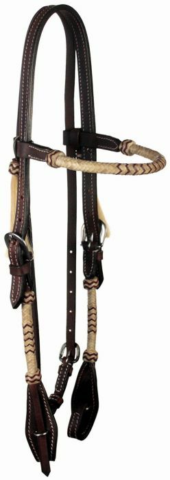 Buffalo Leather Headstall With Tan Weave - Brown, 18 in X 10 in