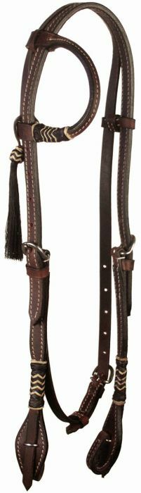 Buffalo Leather Horse Hair Tassel Headstall - Brown, 18 in X 10 in
