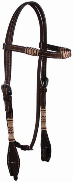 Buffalo Leather Headstall Browband W/ Rawhide - Brown, 18 in X 10 in
