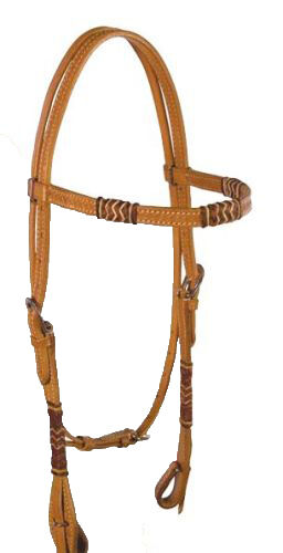 Buffalo Leather Browband Headstall With Rawhide Wrap