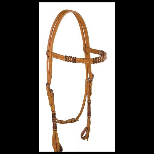 Buffalo Leather Browband Headstall With Rawhide Wrap