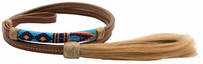 Buffalo Leather Blue Beaded Over Under Whip