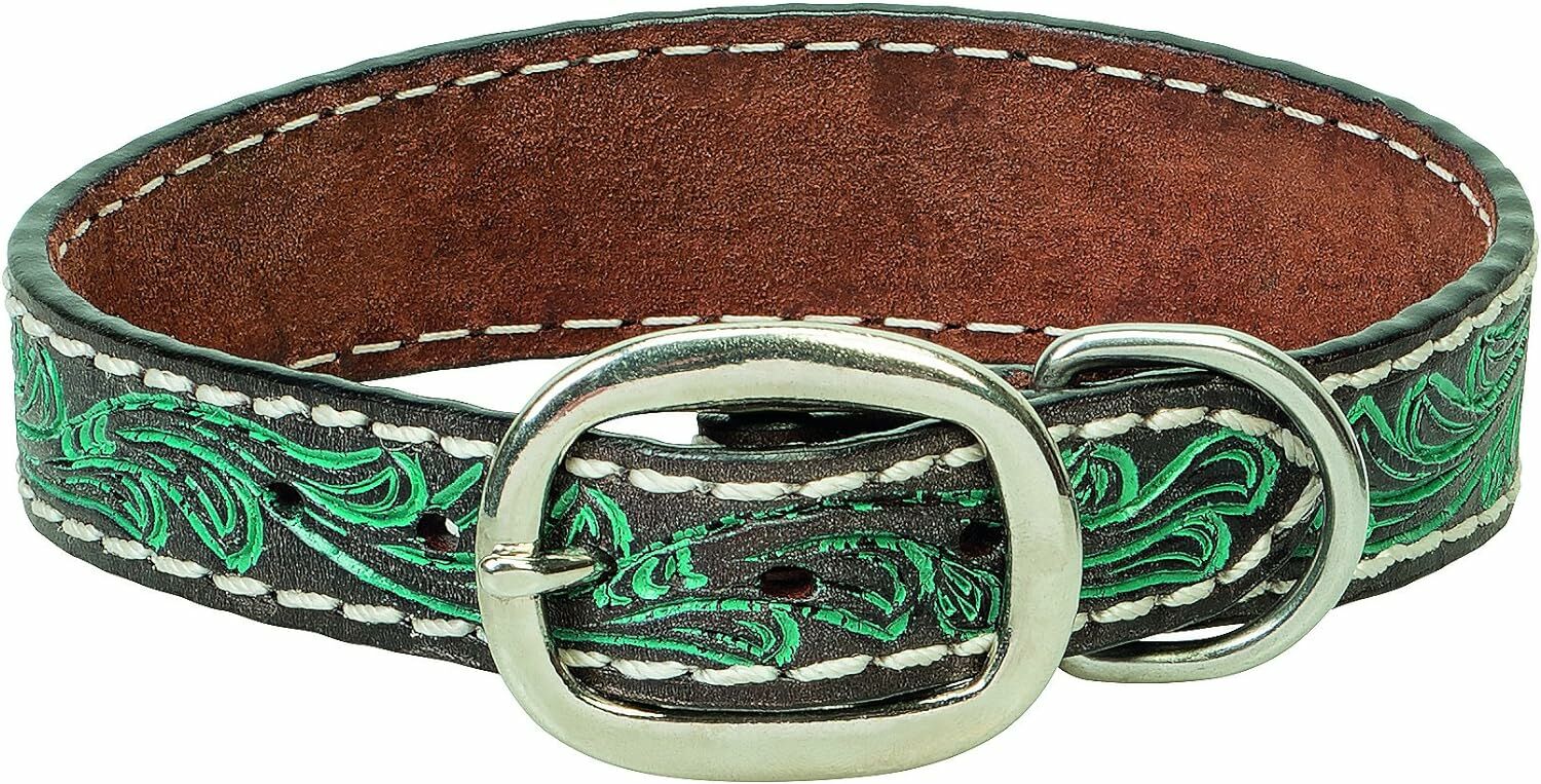 Weaver Leather Floral Tooled Collar - Turquoise, 1 X 21 in