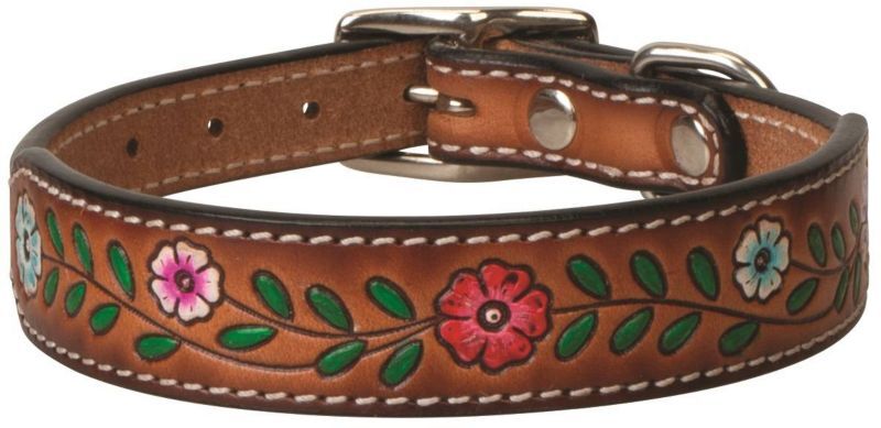 Weaver Leather Painted Floral Leather Dog Collar, 3/4-In x 17-In