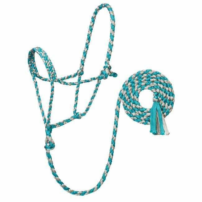 Weaver Leather Braided Rope Halter With 10 ft Lead - Turquoise/Gray