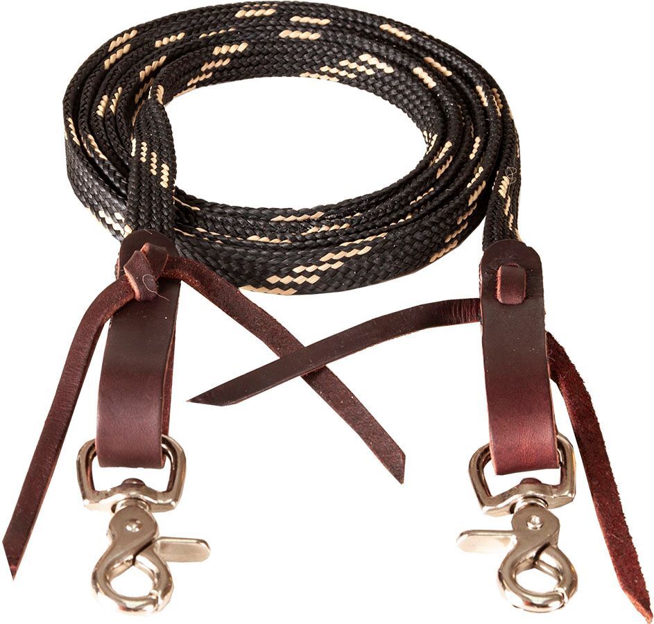 Mustang Manufacturing Black & Tan Flat Waxed Roping Rein, 5/8-In x 8-Ft