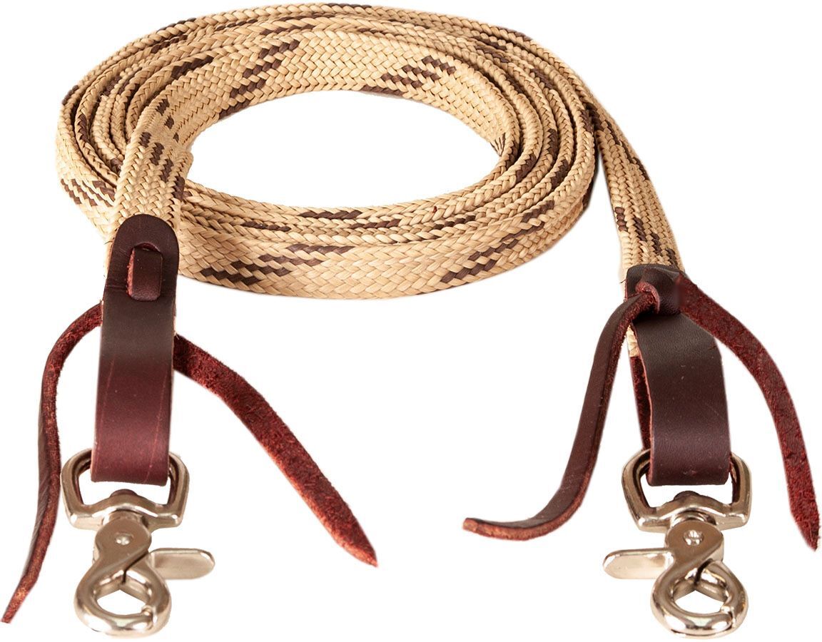Mustang Manufacturing Tan & Brown Flat Waxed Roping Rein, 5/8-In x 8-Ft