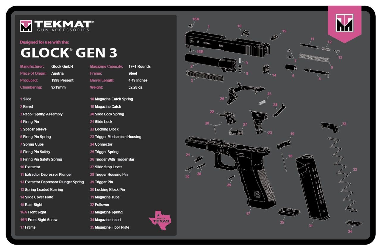 TekMat Glock Gen 3  Pink Gun Cleaning Mat