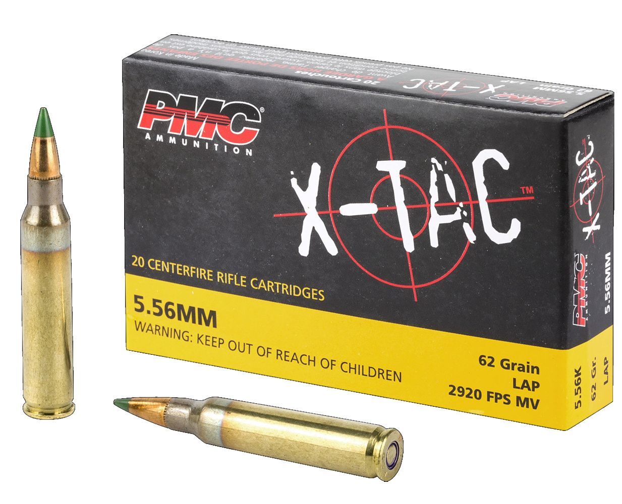 PMC X-TAC 5.56 NATO, 62 Grain Light Armor Piercing Rifle Ammo, 20-Rd