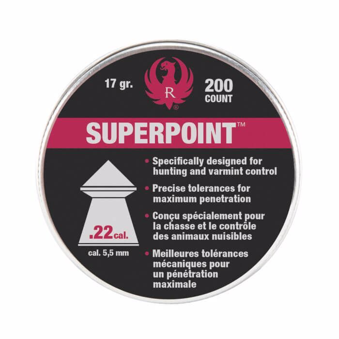 Ruger Superpoint Impact .22 Calier, 17 Grain Pointed Lead Airgun Pellet, 200-Ct