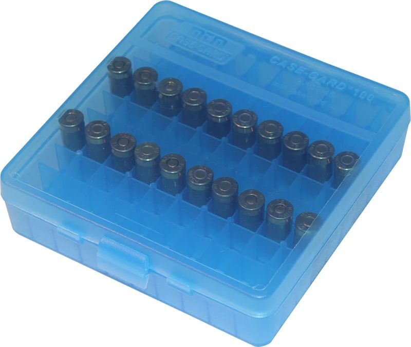 MTM CASE-GUARD Blue P-100-3 Flip-Top Pistol Ammo Box 38 To 357, 100-Rd
