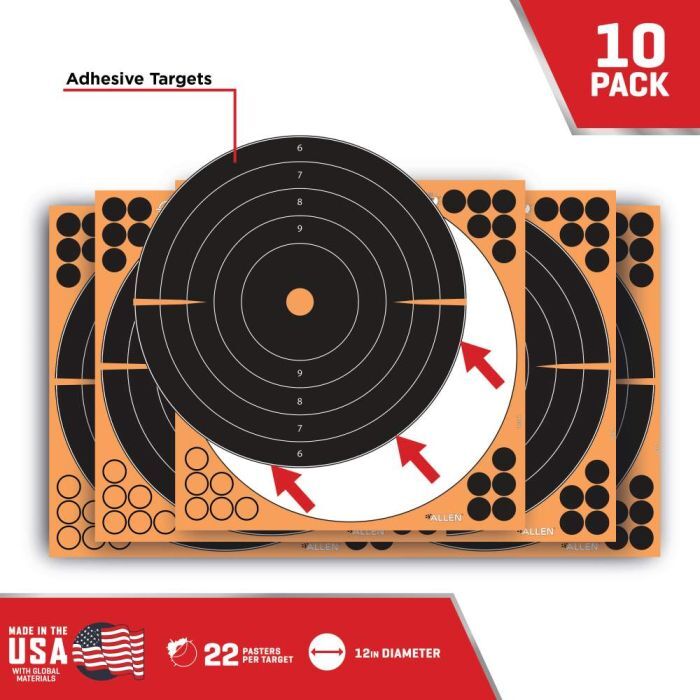 Allen EZ Aim Adhesive Paper Shooting 12-In Bullseye Targets, 10-Pk