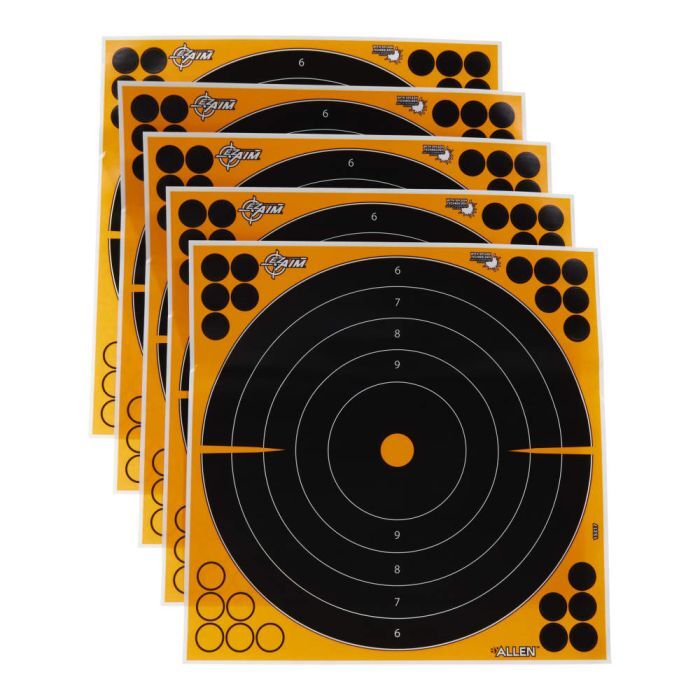 Allen EZ Aim Adhesive Splash Reactive Bullseye Paper Shooting Targets, 12"W X 12"H, 5-Pk