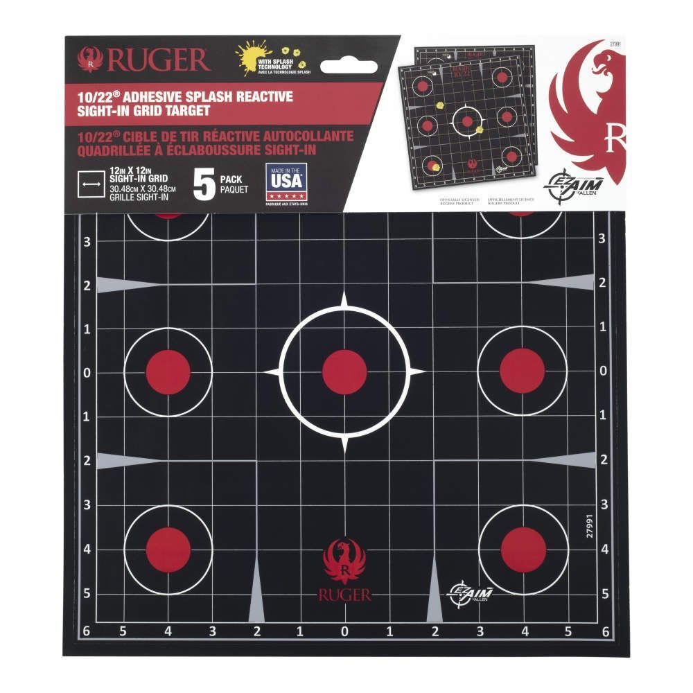 Allen Ruger 10/22 Splash Reactive Adhesive Paper Target Kit 12.5-In Square, Sight-In Grid, 5-Pk